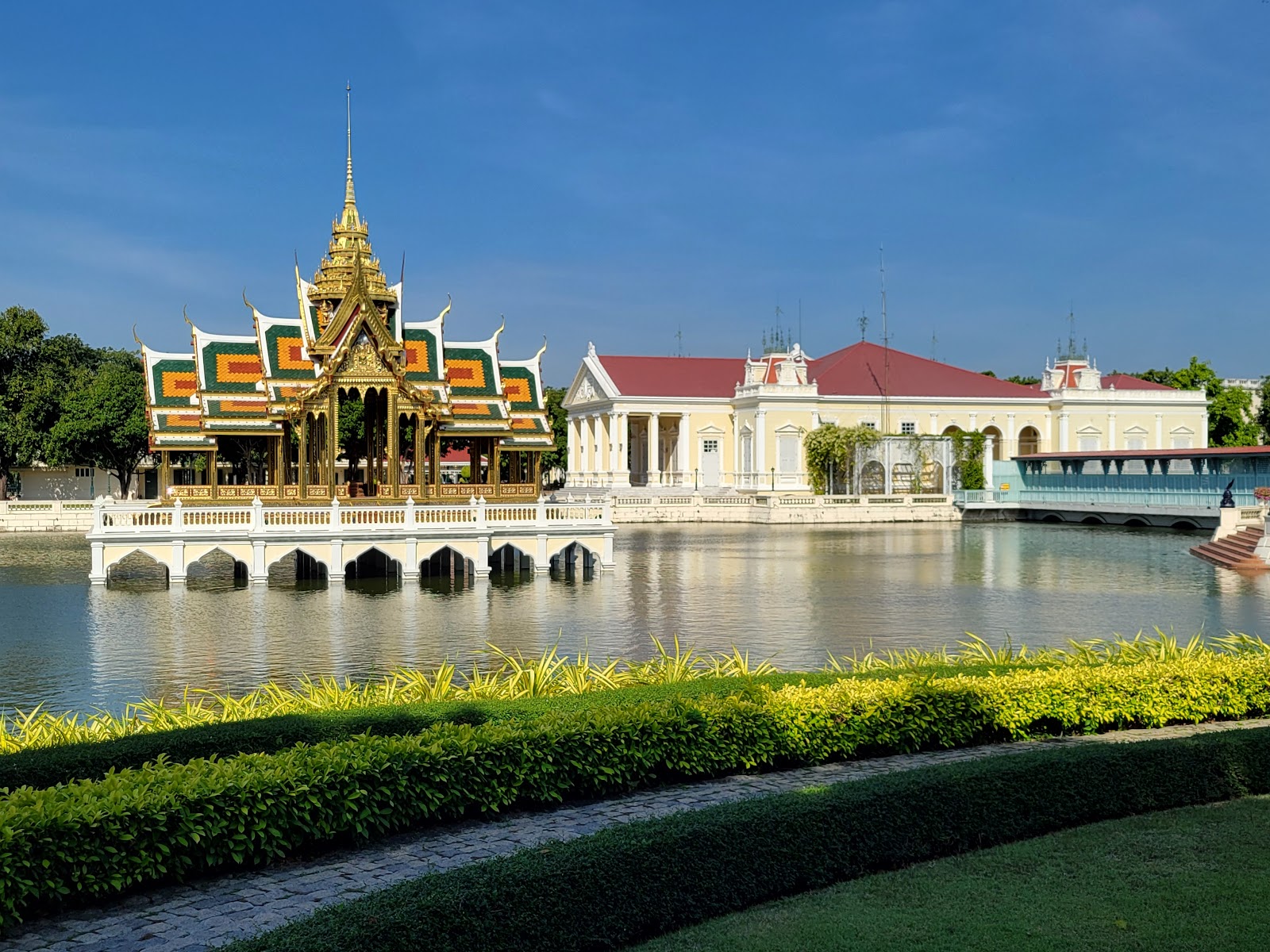 The Aisawan Thiphya-Art pavilion standing in the lake at Bang Pa-In Palace