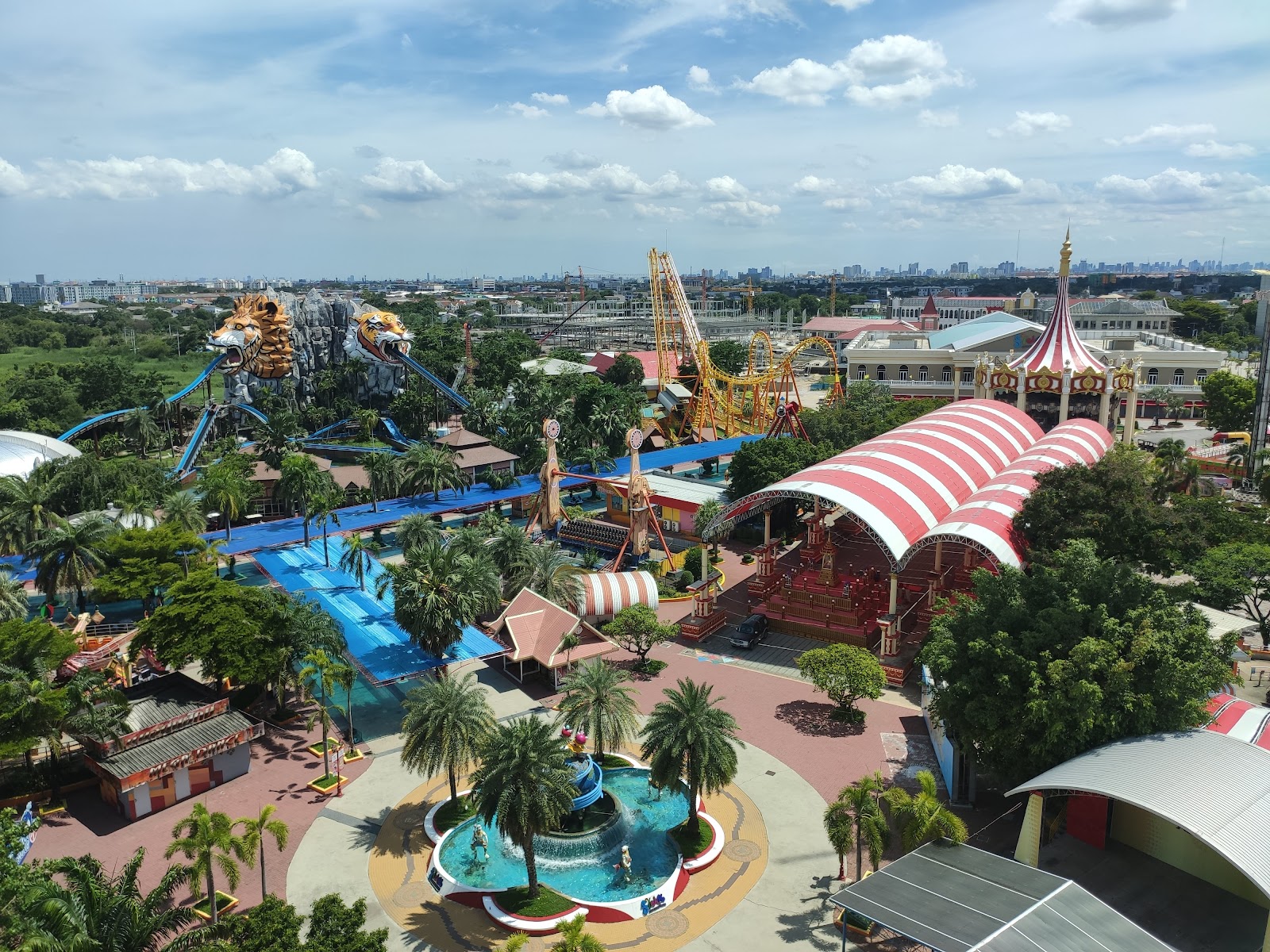 Aerial view of the rides, slides and pools at Siam Amazing Park