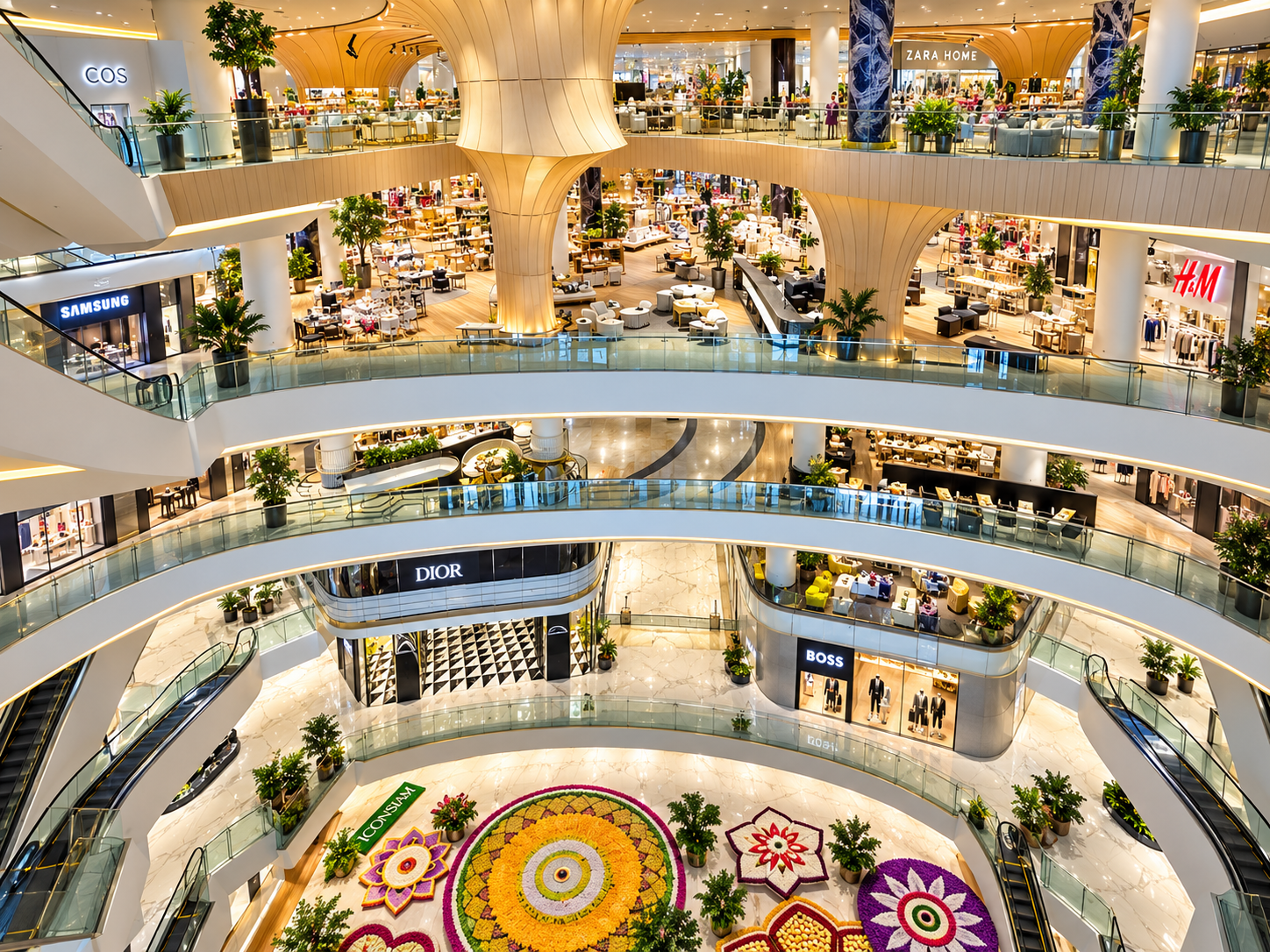 Curved balconies and shopfronts circling the multi-level atrium of ICONSIAM