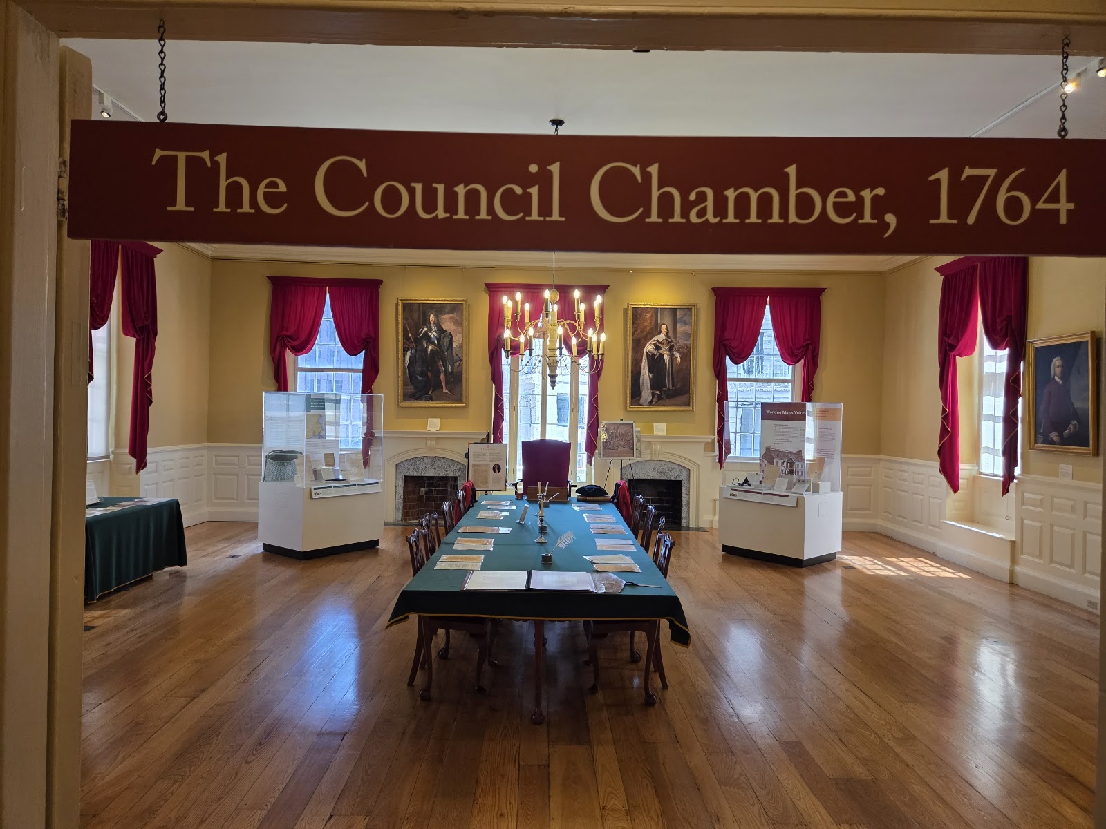 The Council Chamber at the Old State House, with a long table set for a meeting