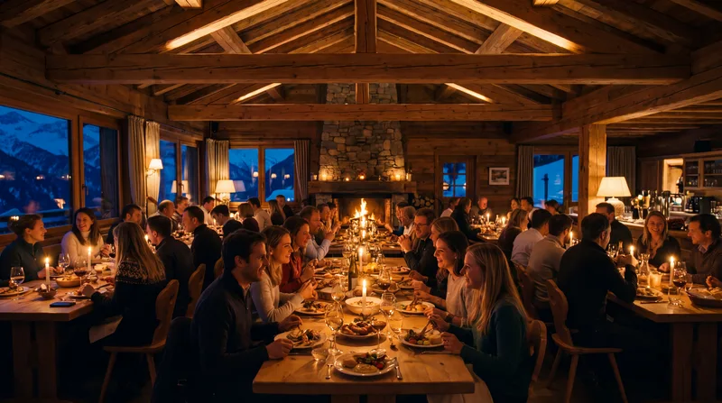 Alpine Ember sample: candlelit dining room full of guests